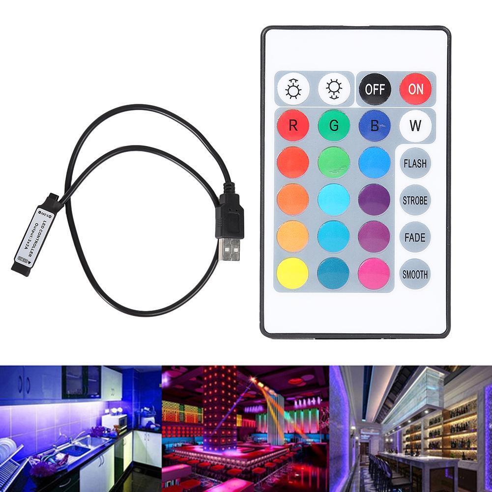 IR 24 Keys LED Light Strip Remote Controller w/5-24V RGB Controller (0.5m)