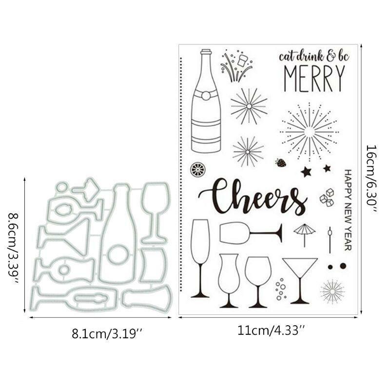 Wine Glass Cutting Dies Clear Stamp DIY Scrapbooking Paper Cards Album Decor