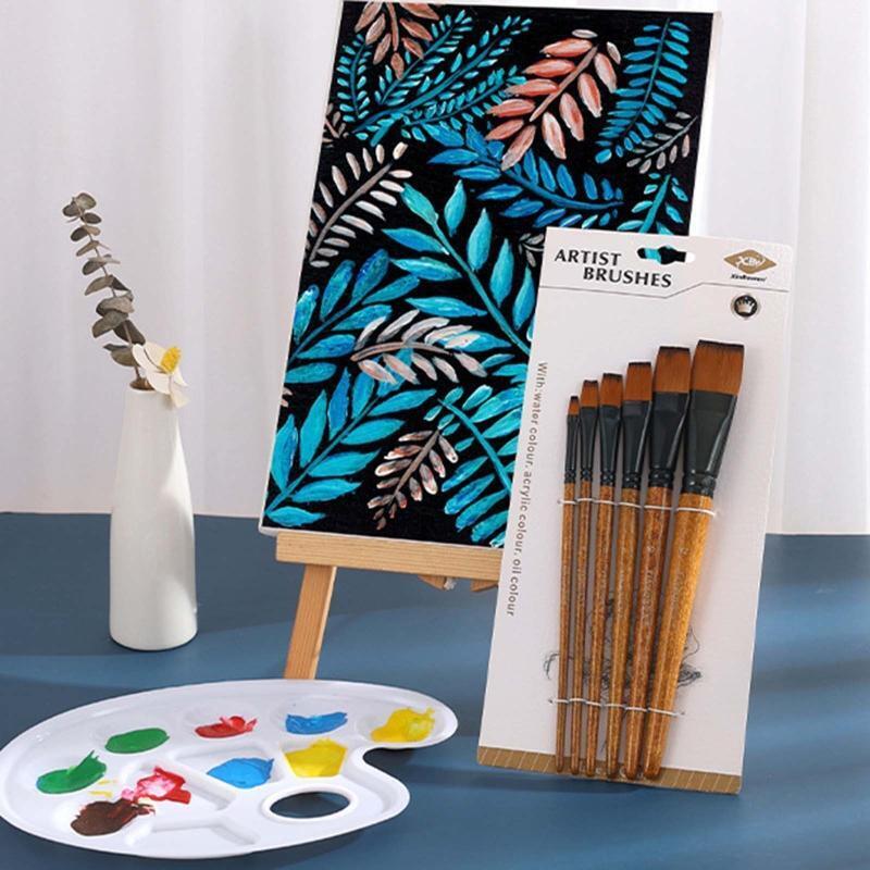 6PCS Paint Brushes Flexible Nylon Brush Head for Acrylic Painting Oil Watercolor