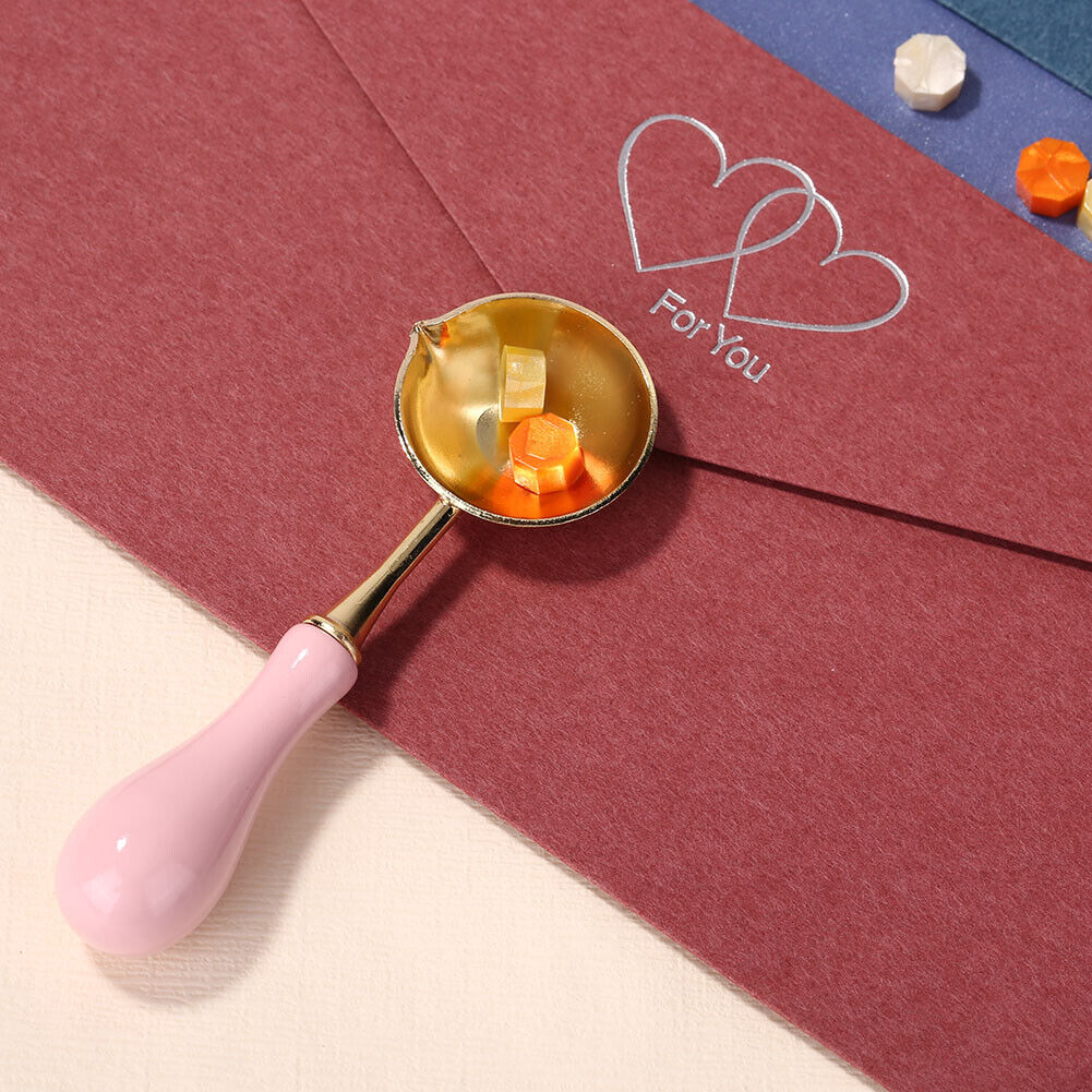 Wood Handle Sealing Wax Spoon Wax Bead Tablet Melting Spoons Craft (Pink)