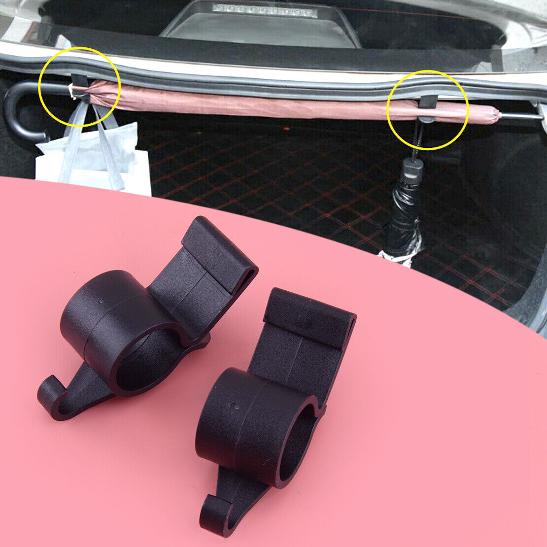 2pcs Universal Car Trunk Umbrella Hook Holder Hanger Clip Fastener Accessories