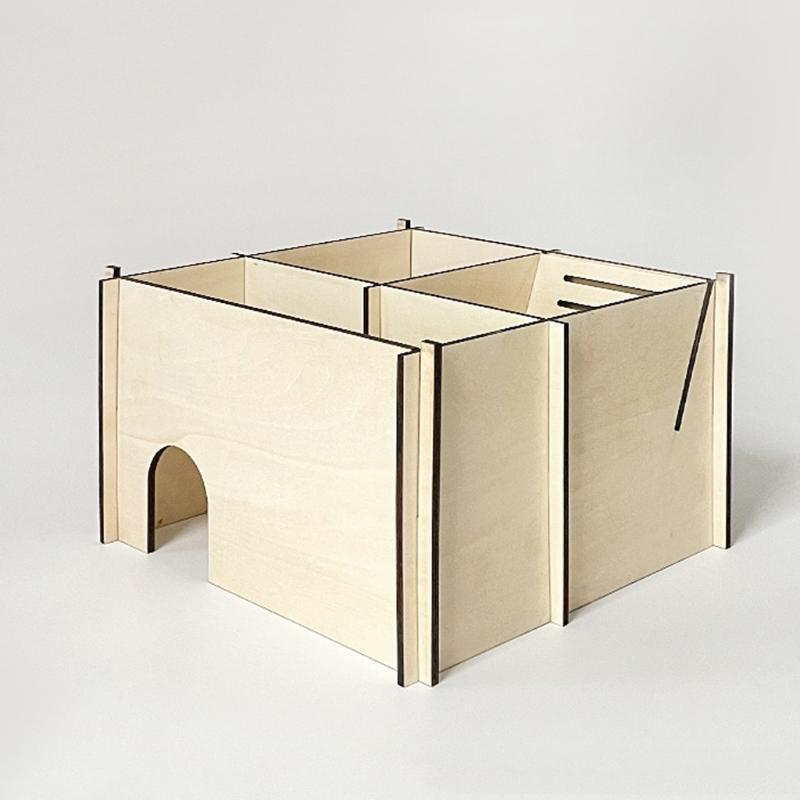 Syrian Hamsters Maze Wood Hut Detachable Roof 3 Chambers House for Small Pets