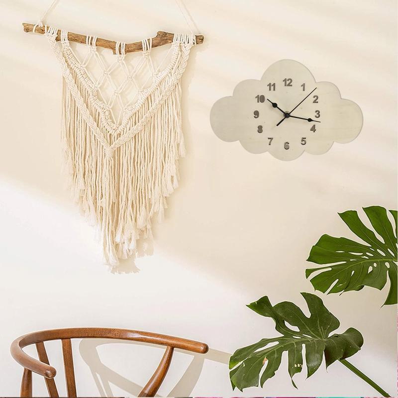 Creative Cloud Shape Girls Children's Room Silent Clock Pendulum Wooden Decor