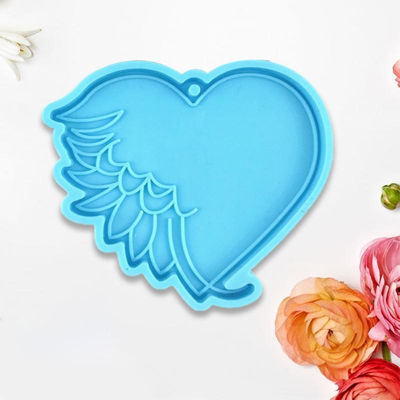 Shiny Love Heart Feather Keychain Mold Handmade Glossy Love Heart Key Chain Mold