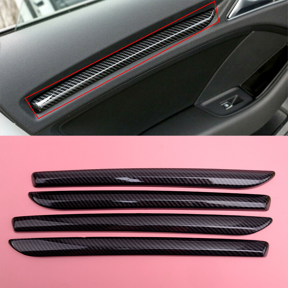 4Pcs/Set Carbon Style Inner Door Panel Cover Strip Fit For Audi A3 8V S3 2013-17