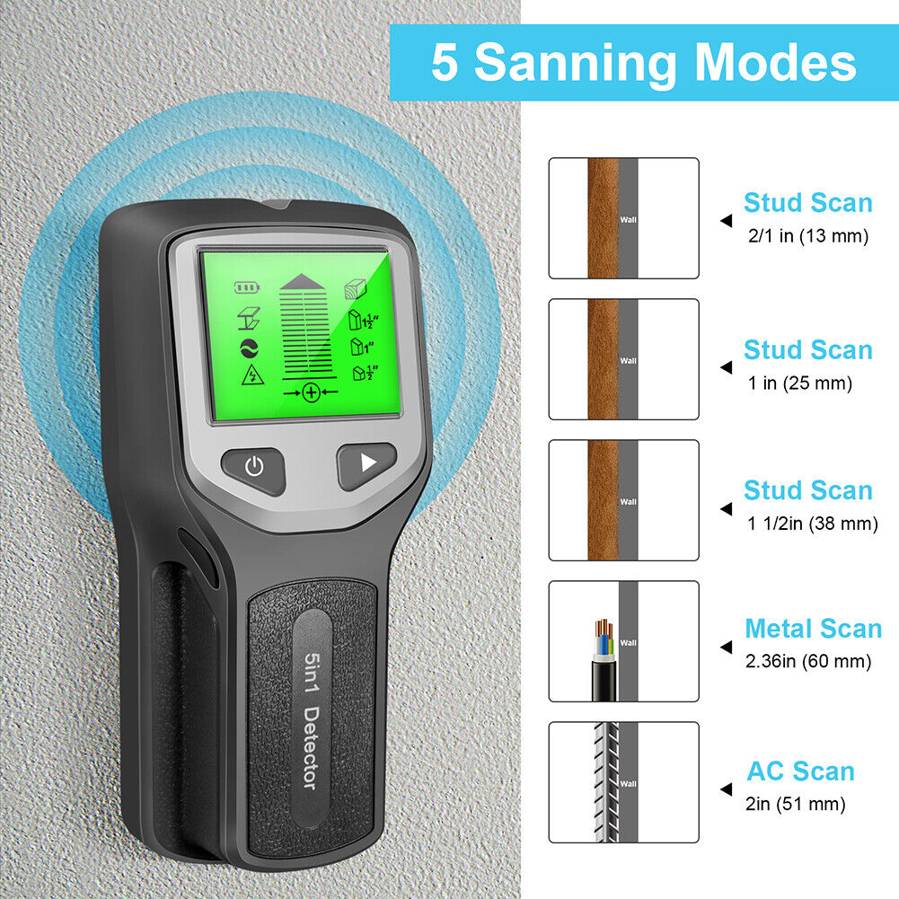5 in 1 Stud Metal Detector LCD Wall Scanner AC Wood Finder Cable Tracker