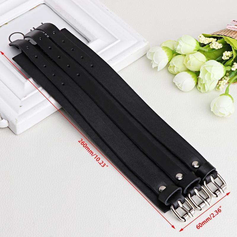 260x60mm 3 Strand Triple Strap Faux Leather Cuff Wrap Wtistband Bracelet Punk