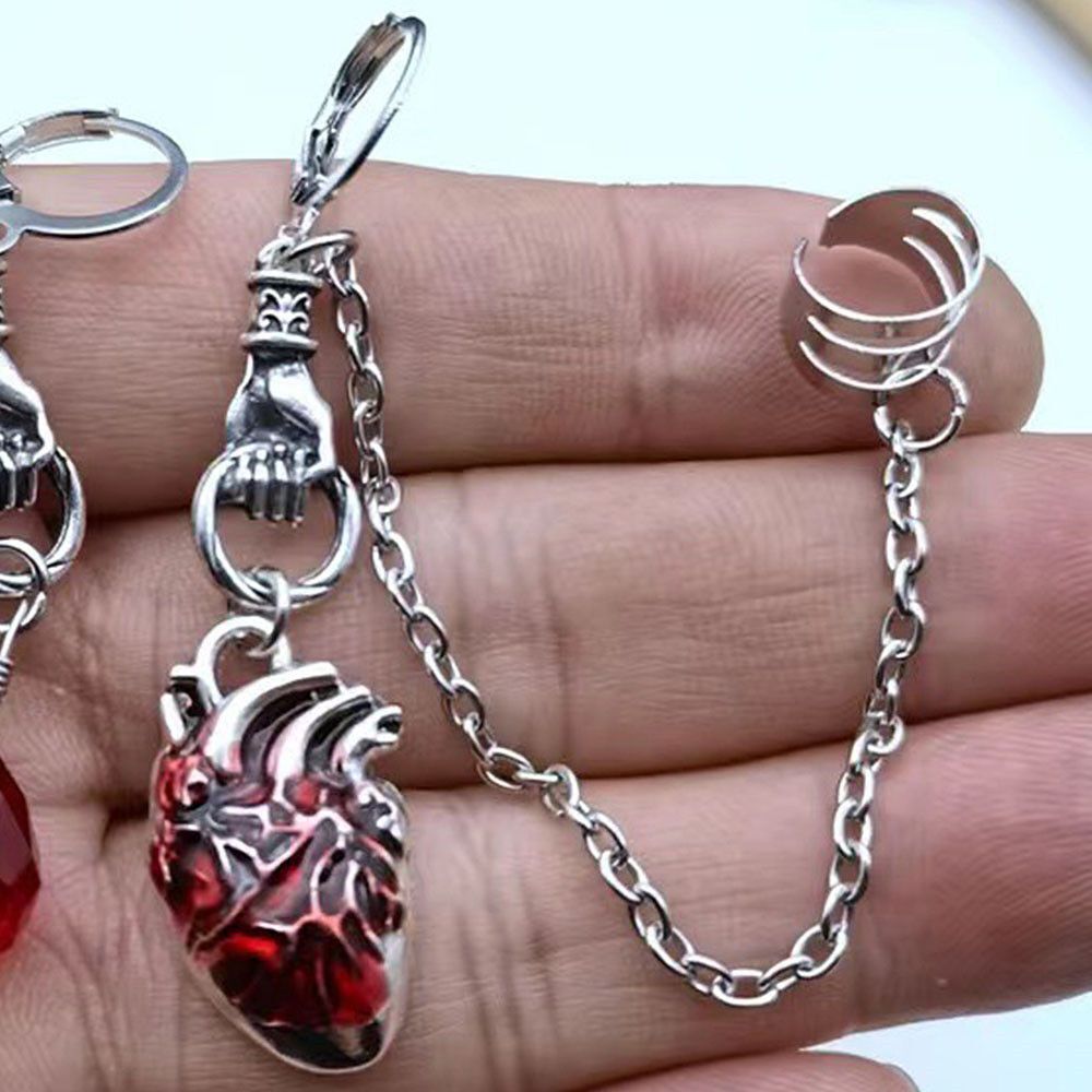 Witchy Asymmetrical Cuff Earrings The Beating Heart Jewelry Gift Chain Ear Clip