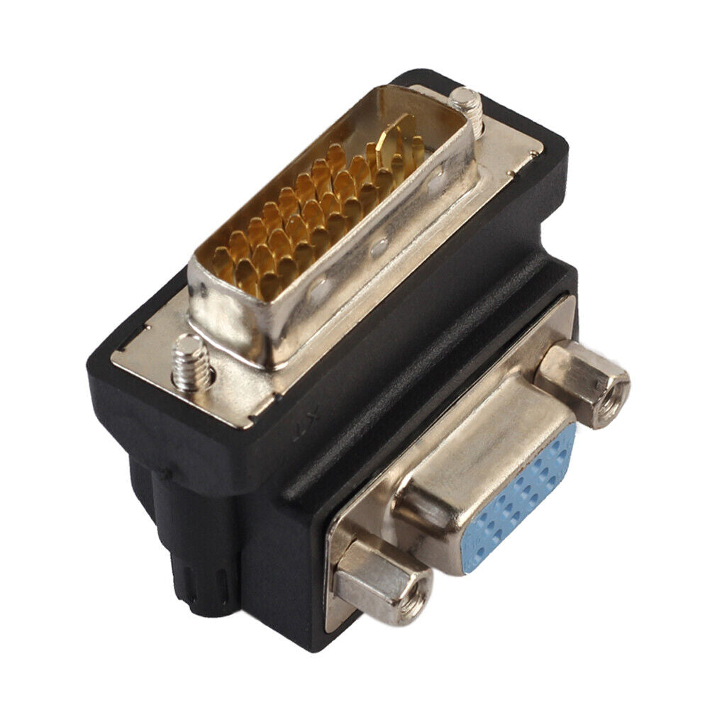 DVI-I 24+5 Male to VGA 15 Pin Female 90° Right Angle Convertor Adapter HD