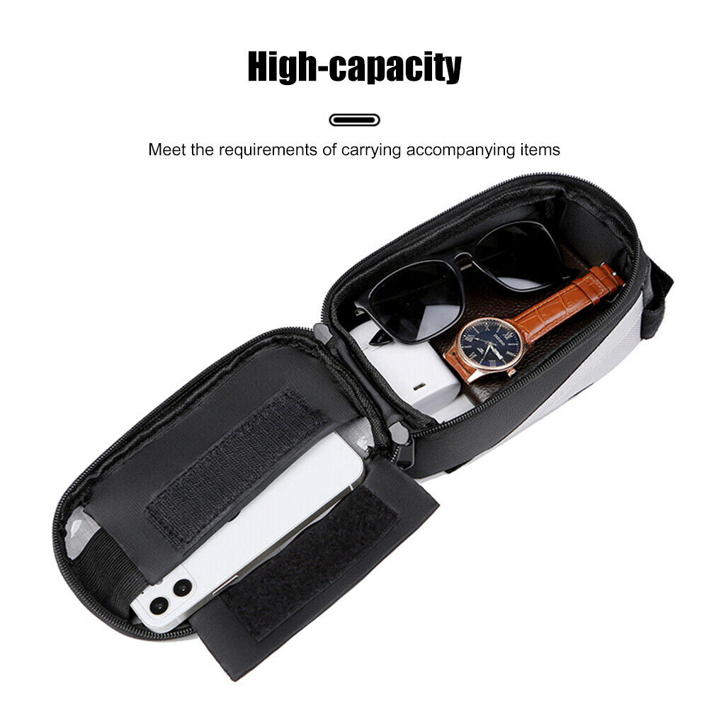 MTB Bike Bag Front Top Tube Touch Screen Mobile Phone Holder Case (Black)