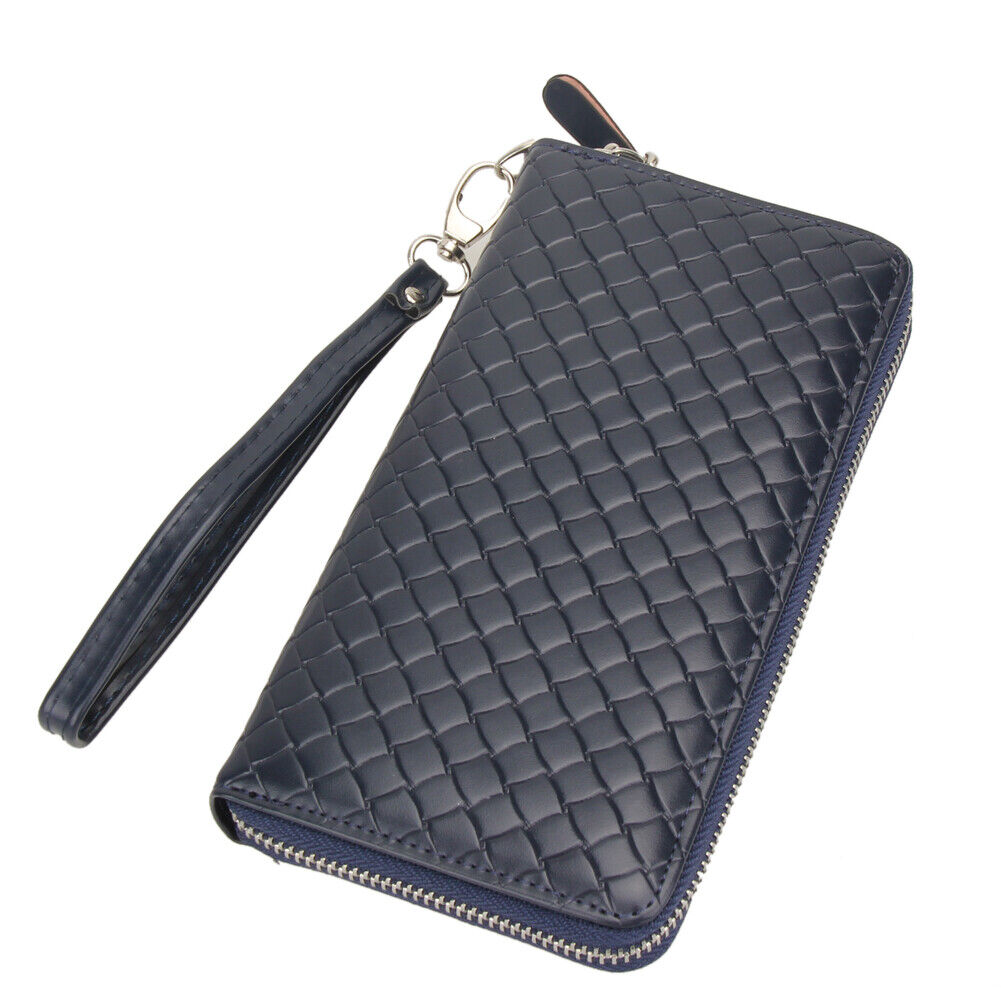 PU Long Leather Wallet Men Card Holder Business Clutch Handbag (Blue)-12463