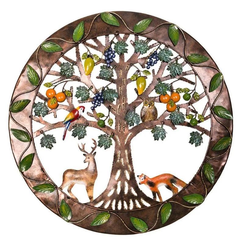 Eden Tree of Life Metal Wall Art Hanging Sculptures Elk Owl Bird Ornaments Decor