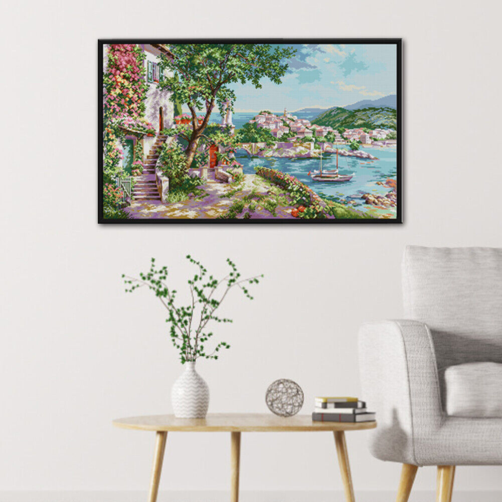 DIY Mediterranean Sight Scenery Printed Cross Stitch 14CT Full Embroidery