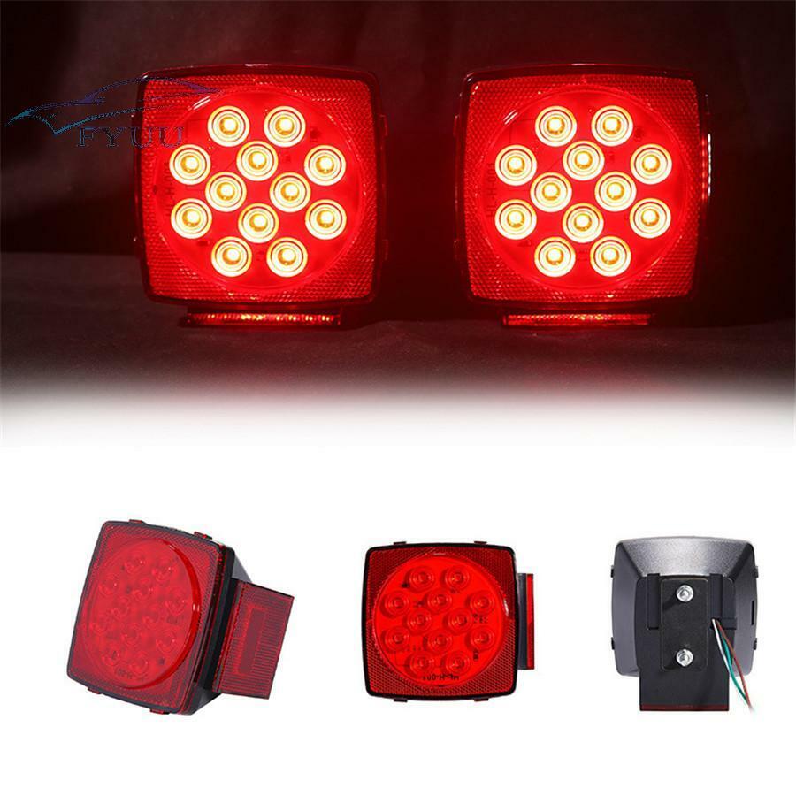 Pair Square LED Submersible Tail Brake Light License Illuminator for Trailer SUV