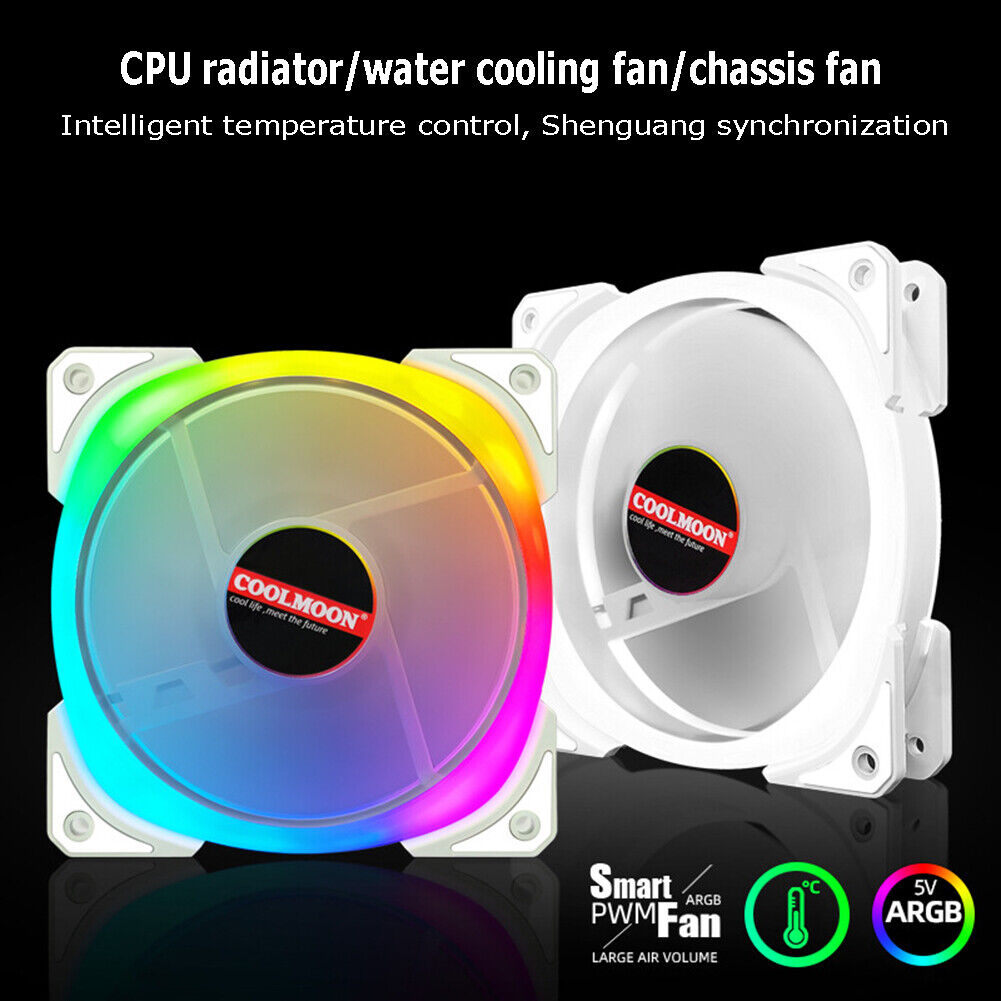 COOLMOON 12cm Cooling Fan 4Pin PWM 5V 3Pin ARGB PC Case CPU Computer Cooler