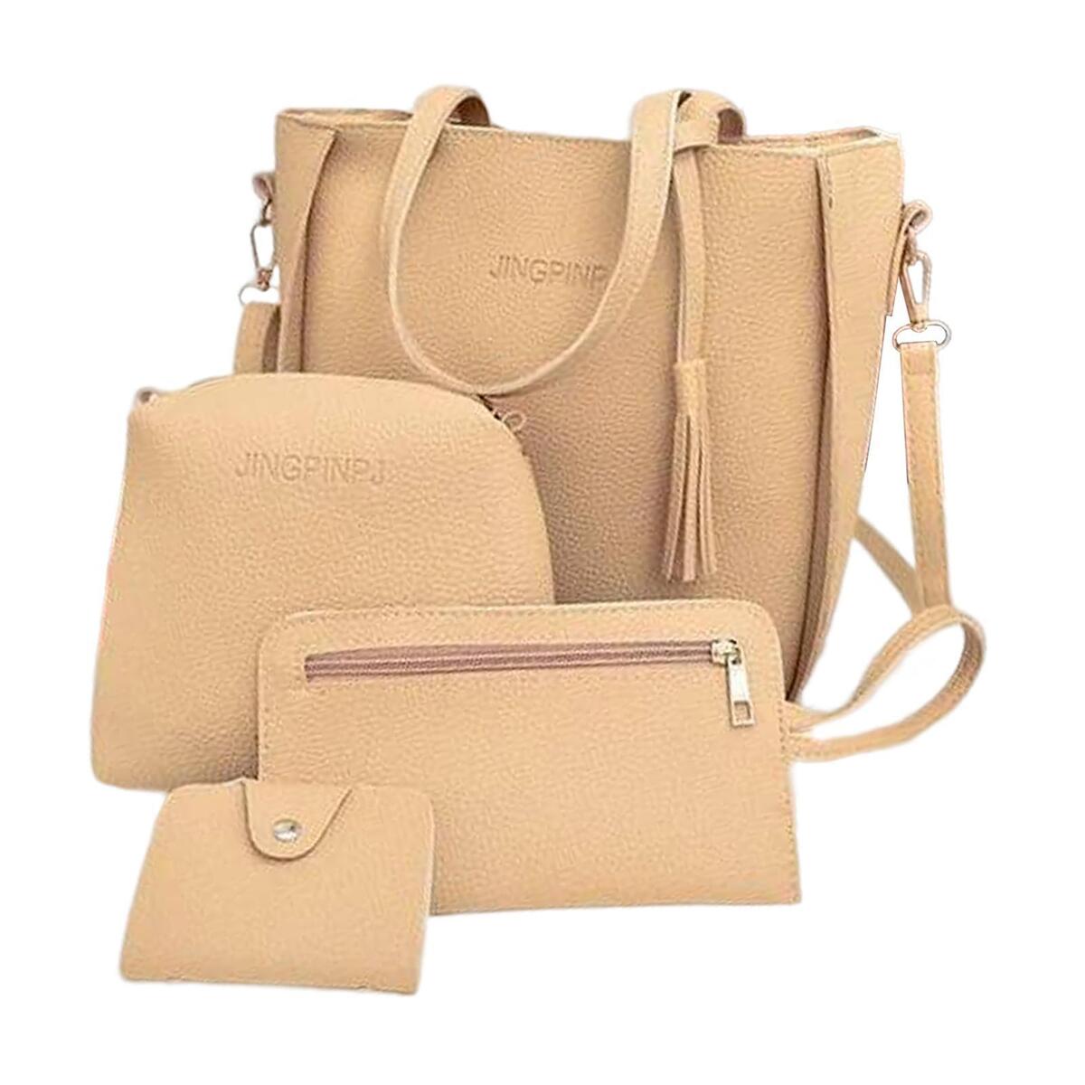 2 Set Women PU Leather Handbags Set Zipper Closure Gray+Khaki