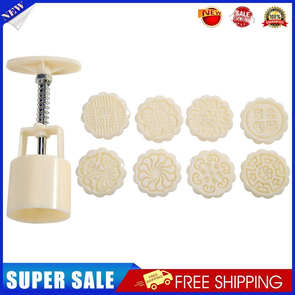 Flower Printed Mooncake Mold Hand Pressed Cake Decor Mid-autumn Baking Tool