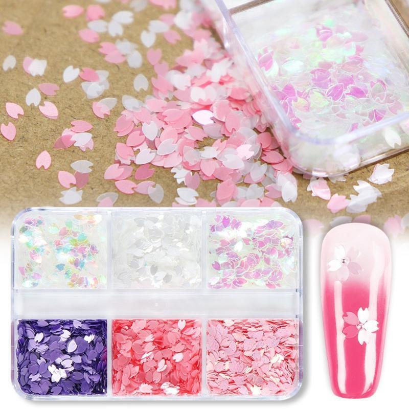 6 Grids Boxed Mixed Cherry Blossom Petal Manicure Decorative Sequins for Women