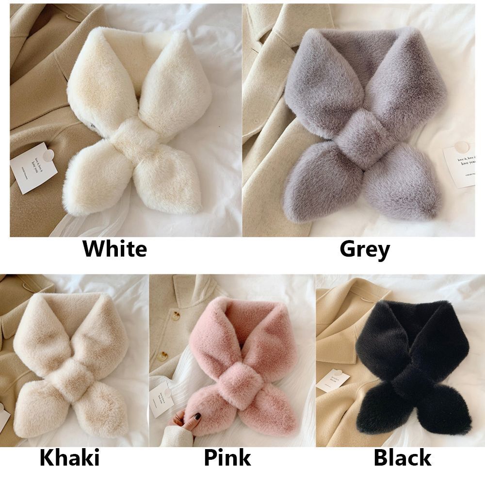 Fur Plush Elegant Shawl Neckerchief Wrap Solid Color Cross Scarf Neck Warmer
