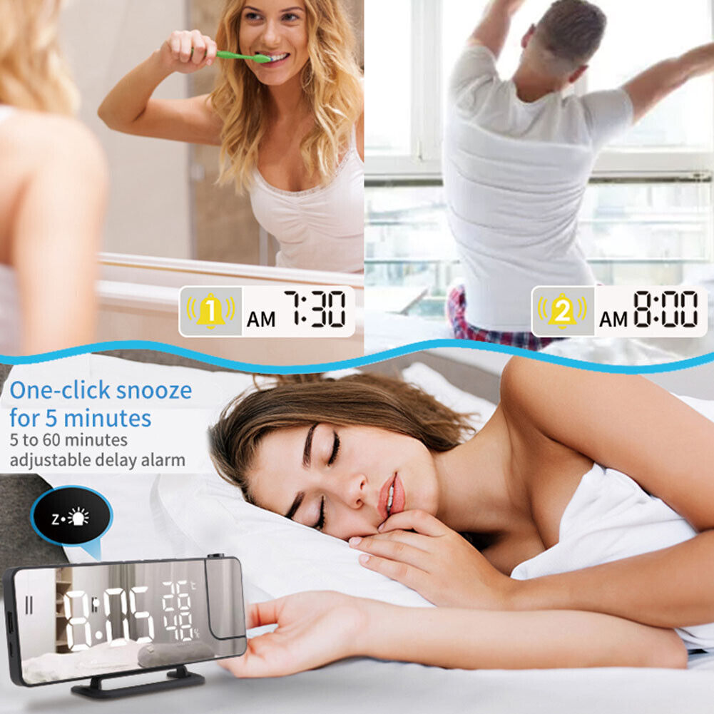 Digital Electric Alarm Clock Projector Desktop Radio FM LED Snooze Clocks