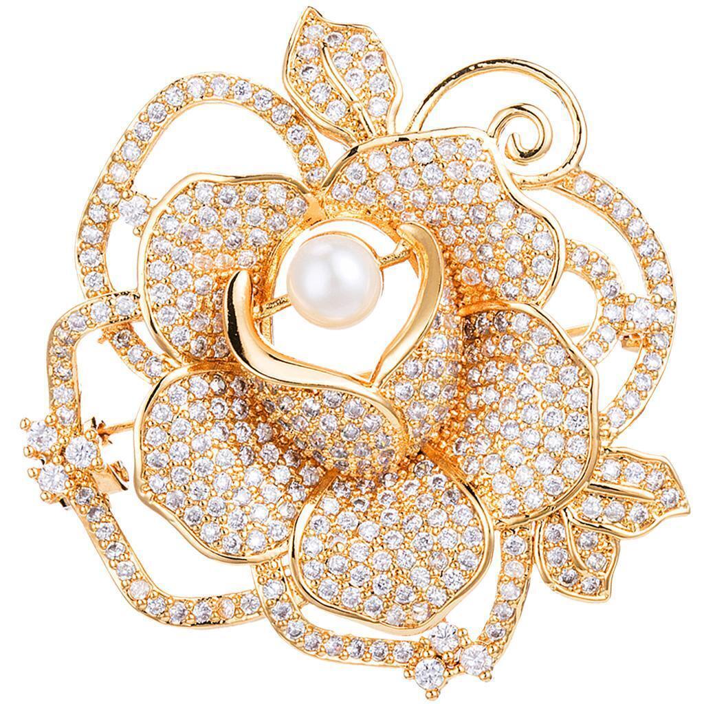 Shining Zircon Crystal Freshwater  Brooch Pin Clothing Accessory