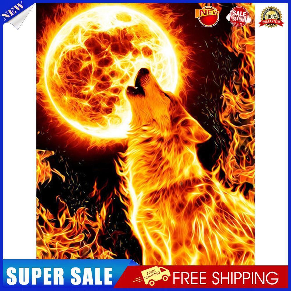 5D DIY Diamond Painting Flame Wolf Full Square Drill Mosaic Picture Kit Art