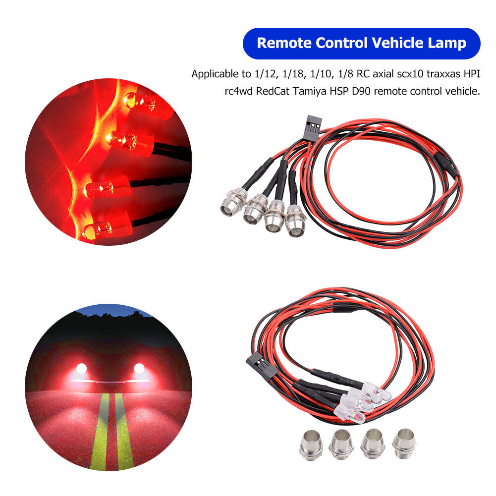4pcs 70cm 5mm 4 LED Lights Kits for 1/12 1/18 1/10 1/8 Axial Scx10 RC Cars
