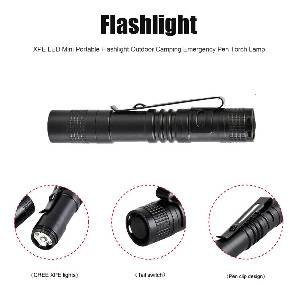 Mini Portable LED Flashlight Outdoor Camp Hiking Emergency Pen Torch Lamp