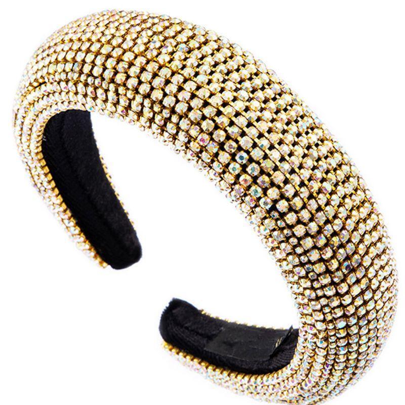 Baroque Sponge Padded Hair Hoop Colorful Rhinestone Metal Chain Jewelry Bandana