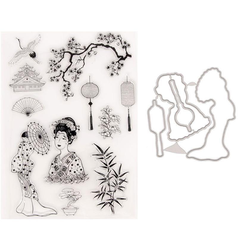 Geisha Clear Stamp Metal Die Cut Combo for DIY Journal Photo Album Embellishment