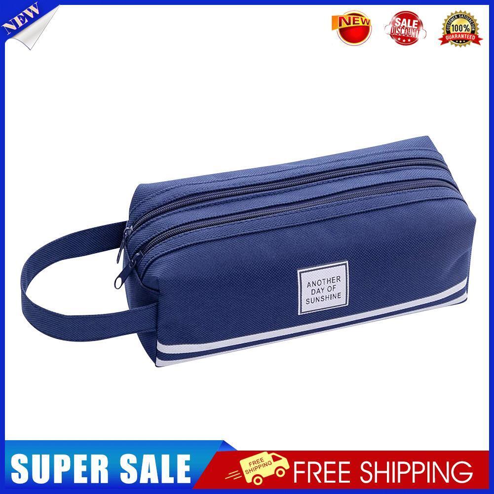 Large Capacity Pencil Case Bags Zipper Solid Stationery Box (Navy Blue)