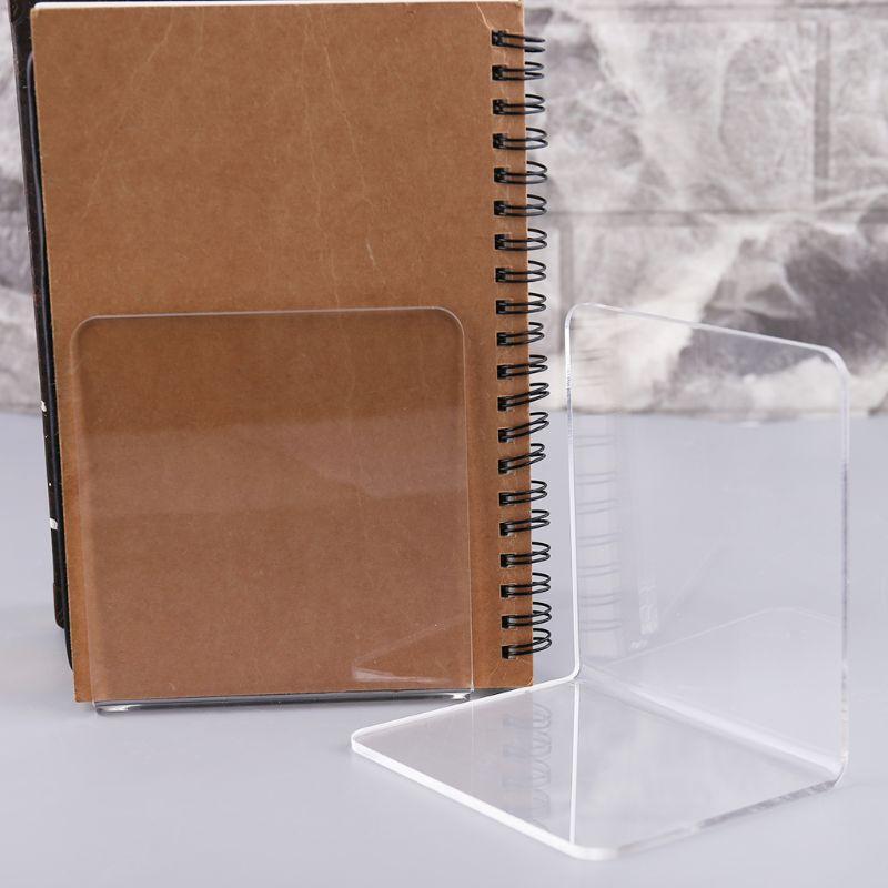 2Pcs Clear Acrylic Bookends L-shaped Desk Organizer Desktop Book Holder School