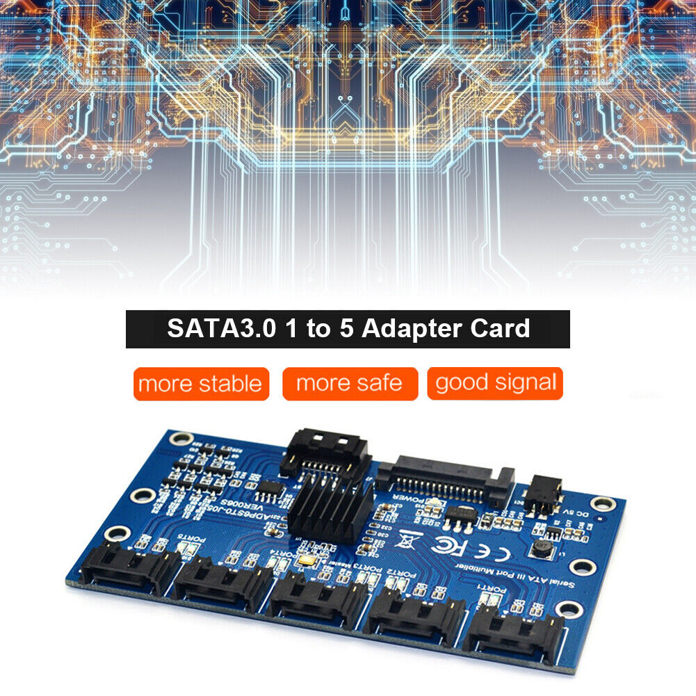 SATA Expansion Card 1 to 5 Port SATA3.0 Motherboard 6Gbps Riser Hub Adapter