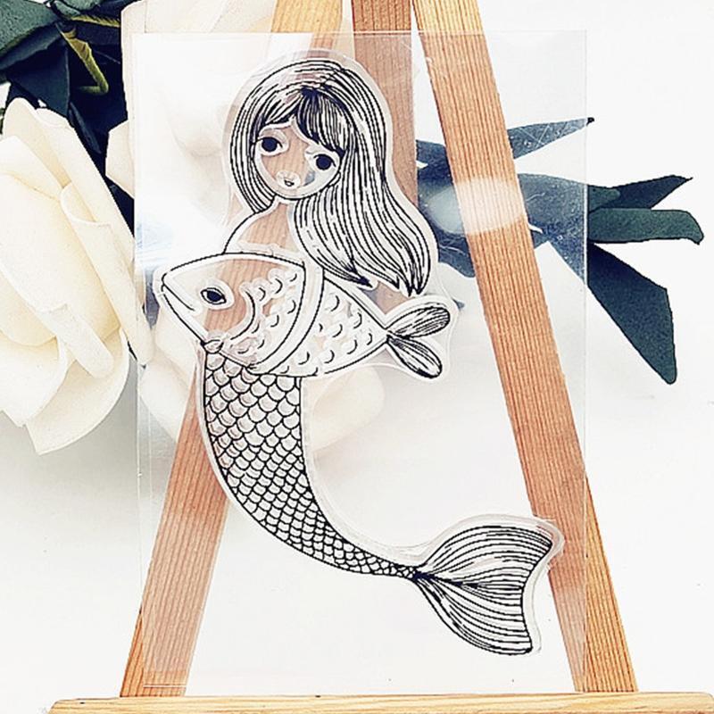 Fish Girl Silicone Clear Stamp DIY Seal Scrapbooking Embossing Photo Album Decor