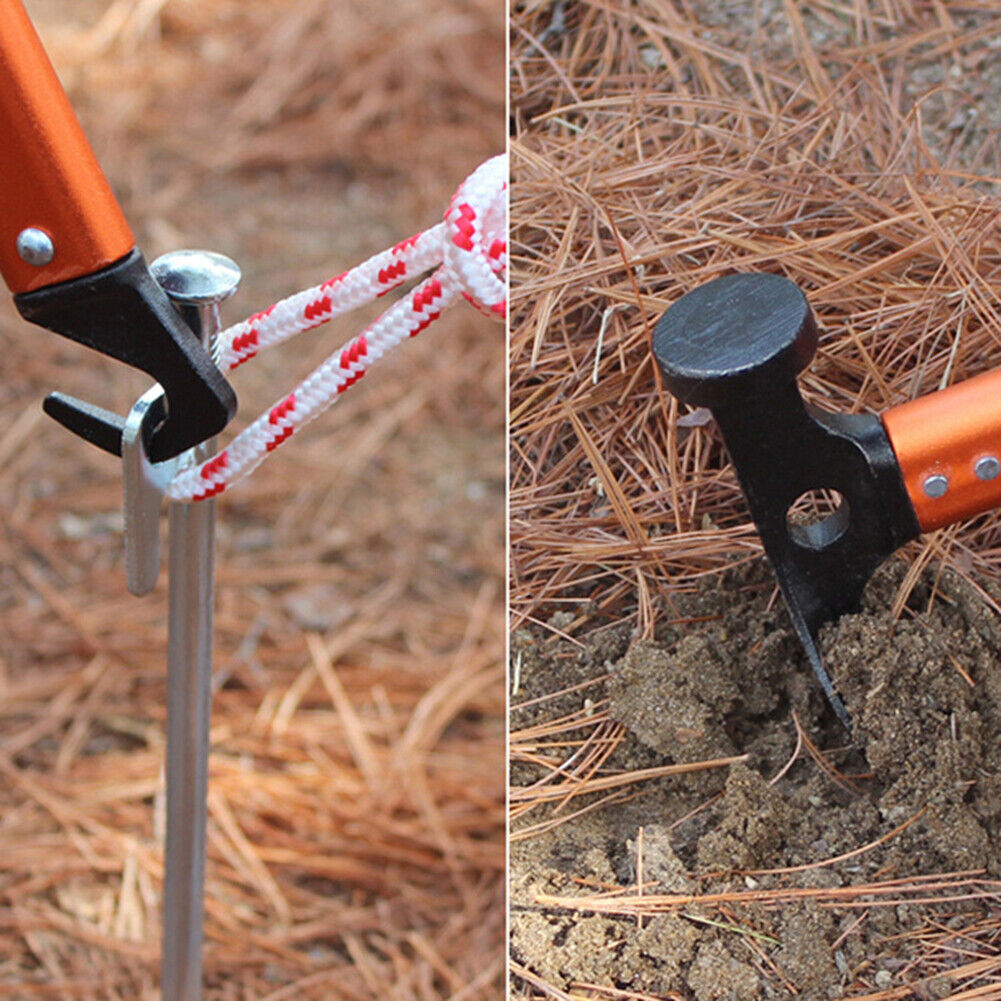 Outdoor Camping Tent Peg Hammer Steel Hiking Stakes Nail Puller (Orange)