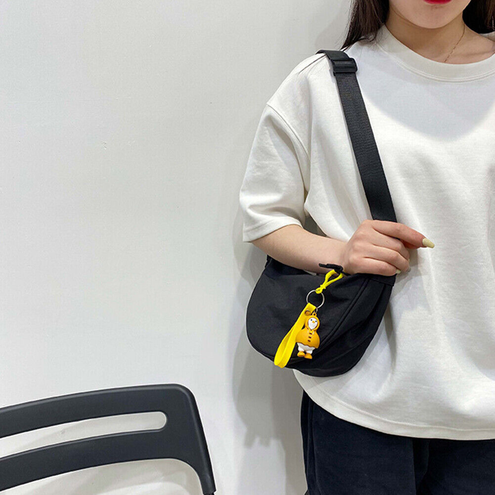 Lady Dumpling Shape Crossbody Bag Pure Canvas Portable Shoulder Bag (Black)