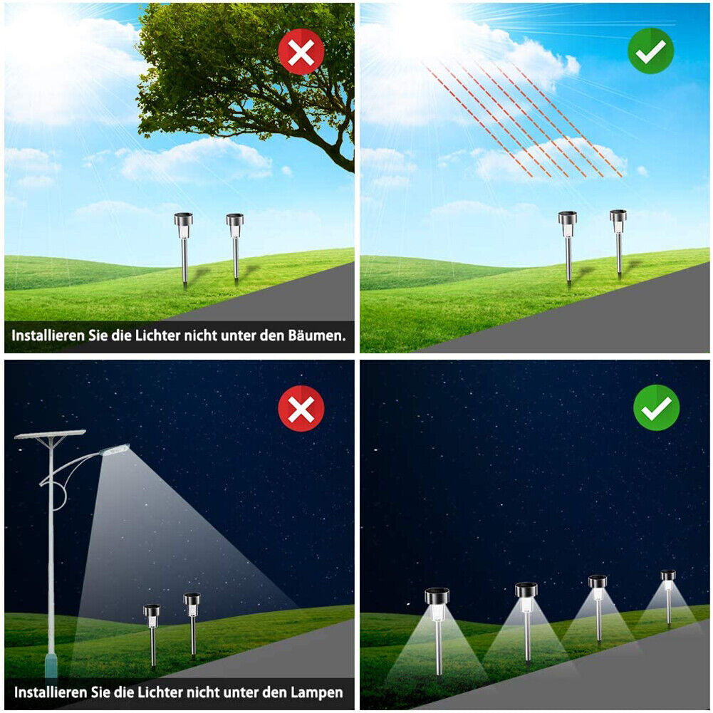 10pcs LED Solar Light Mini Steel Tube Lawn Stake Lamp Garden Decor (White)
