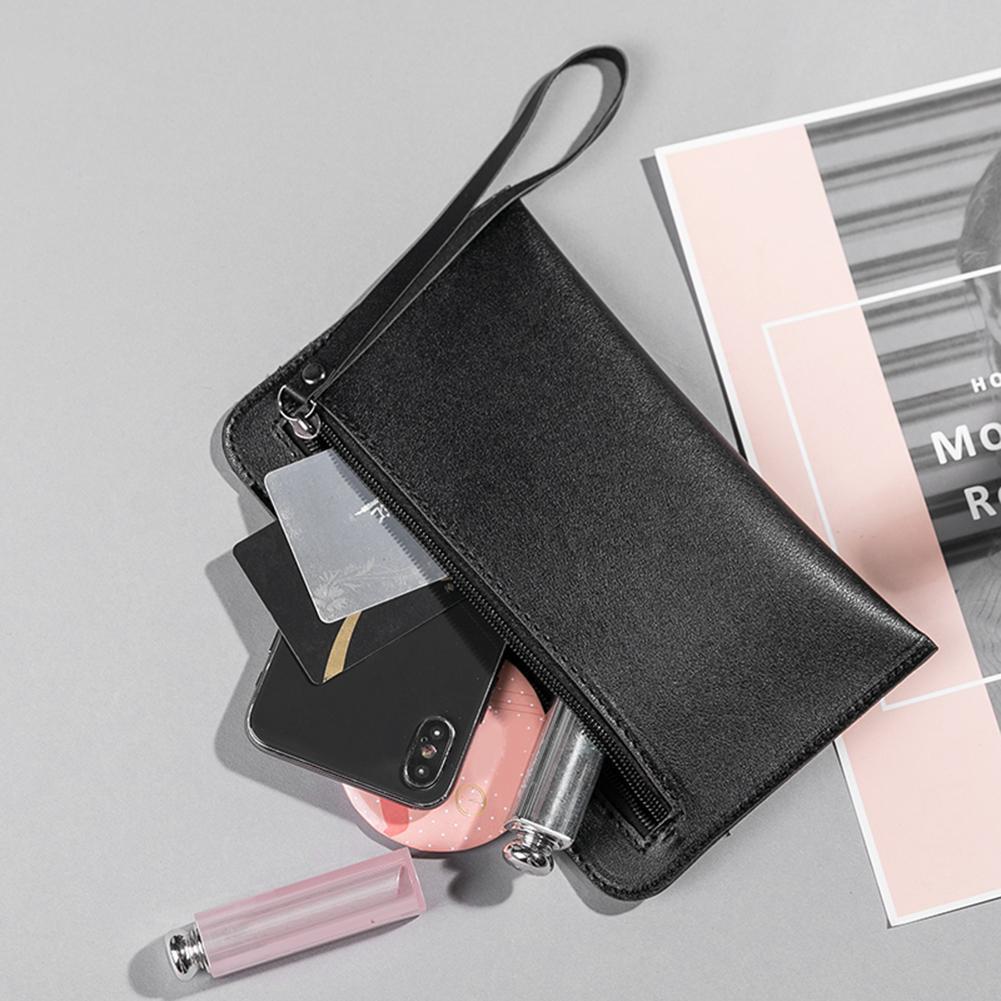 Women Solid Zipper Clutch Wallet Leather Coin Purse Soft Phone Bags (Black)