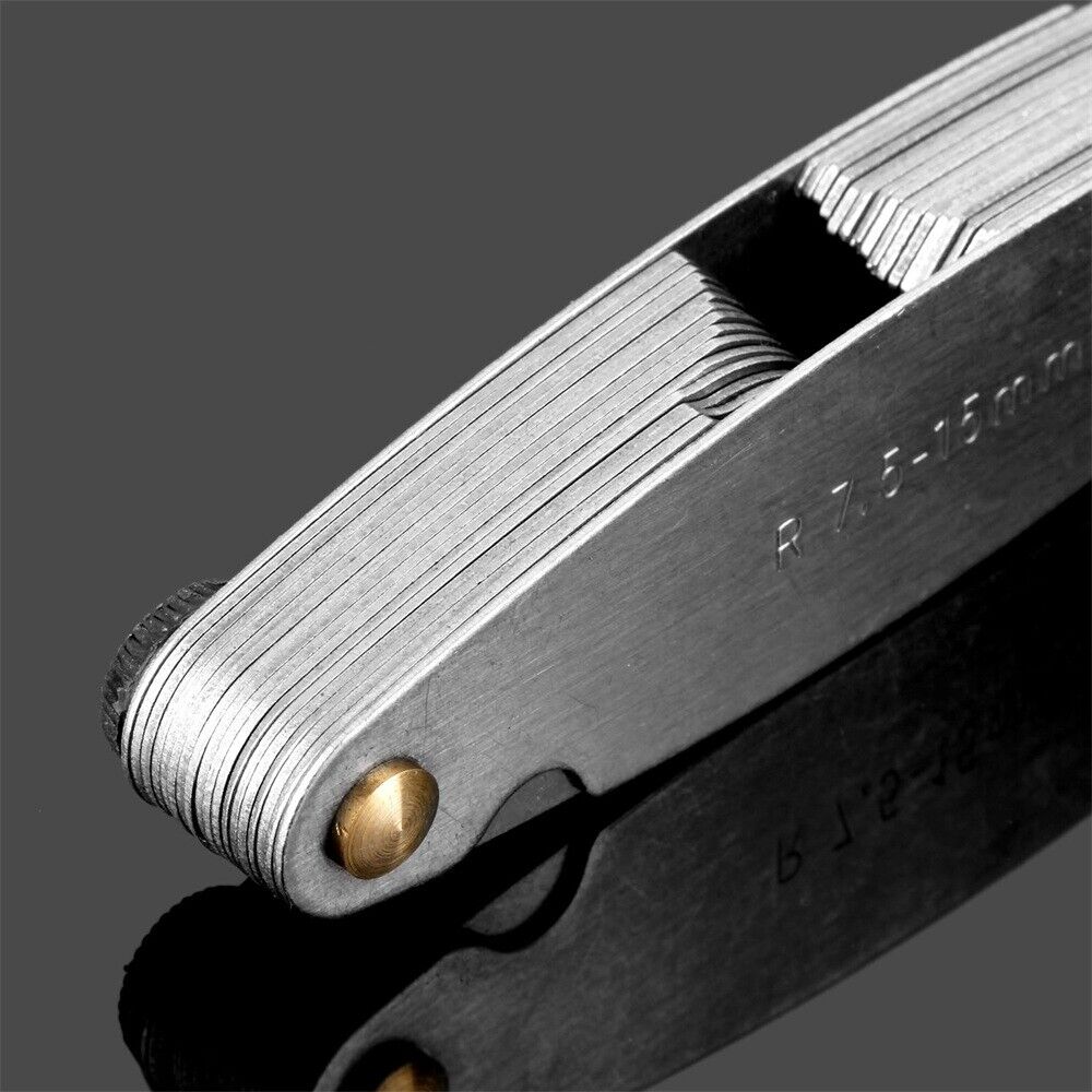 R 7.5-15mm Radius Gauge Measure Tool Blades Leaves Metal Gage 8.5cm Length New