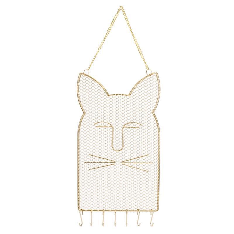 Metal Grid Cat Shaped Wall Shelf Earring Organizer Jewelry Holder Bracelet Ring