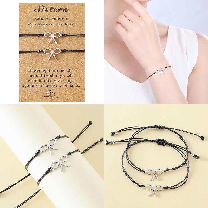 2x Girls Jewelry Bow-knot String Charm Bracelets Sister Bracelet Friendship Gift