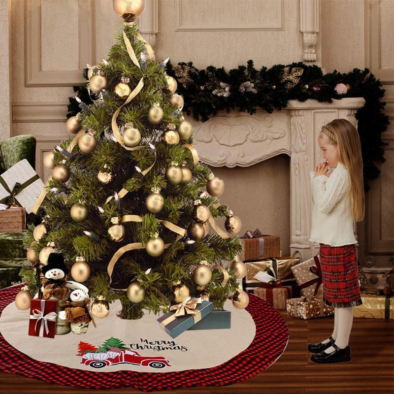 106cm Christmas Tree Skirt Linen Santa Claus Car Ornament Floor Mat Cover Xmas