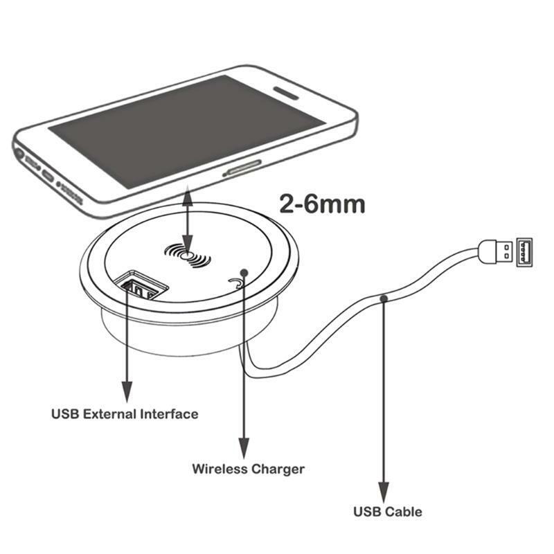Convenient Safe Wireless Charger Round Embedded 10W Desk Wireless Charger