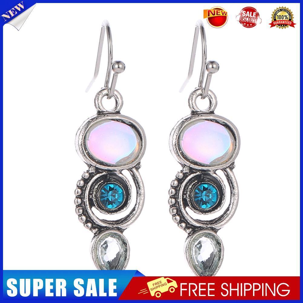 Water Drop Earrings Women Moonstone Dangle Ear Hook Jewelry Gift (Bright)