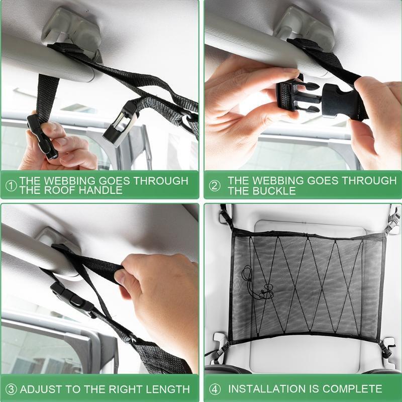 Car Interior Ceiling Storage Net Adjustable Band Trunk Storage Net Pocket