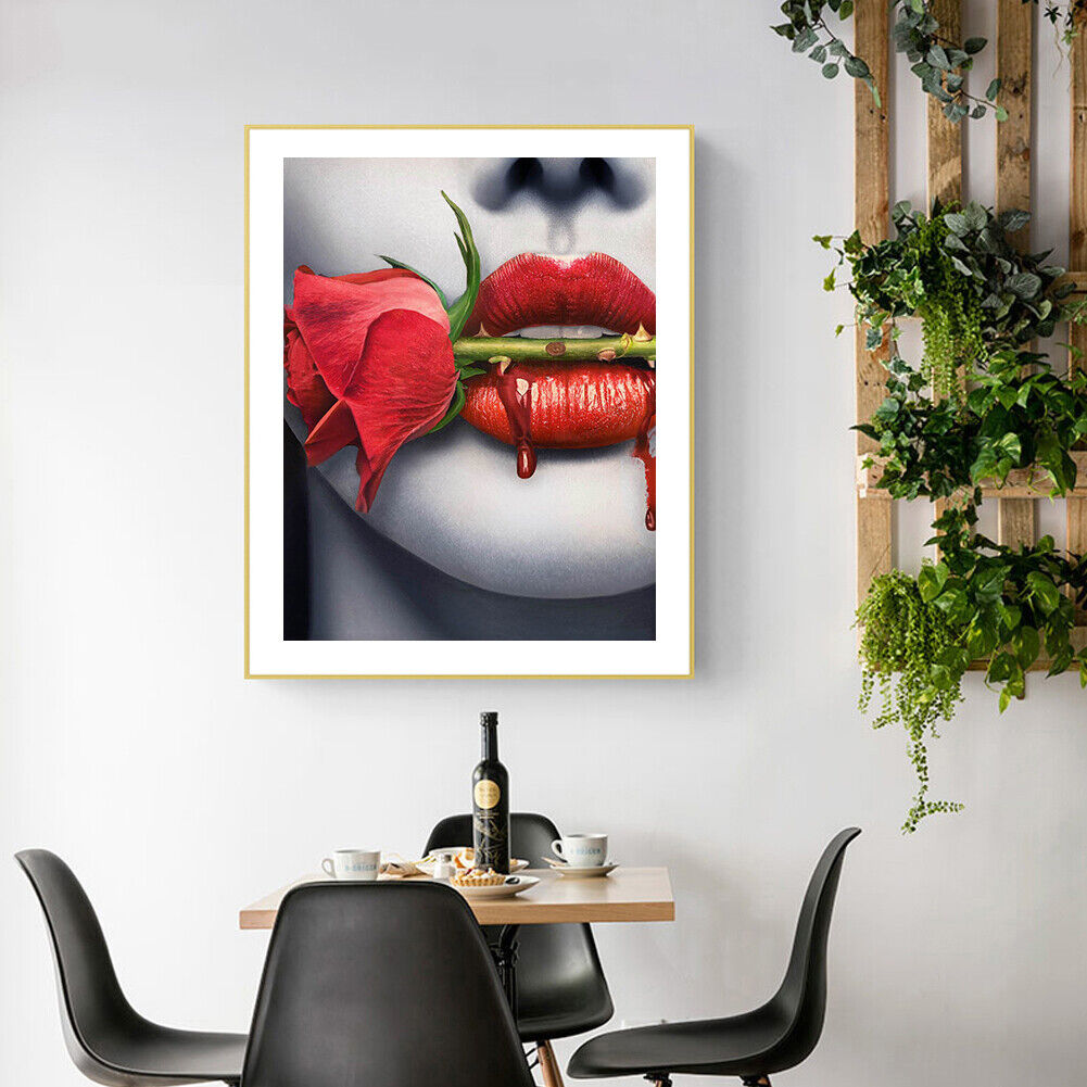 5D DIY Diamond Painting Rose in Mouth Full Round Drill Mosaic Art Pictures