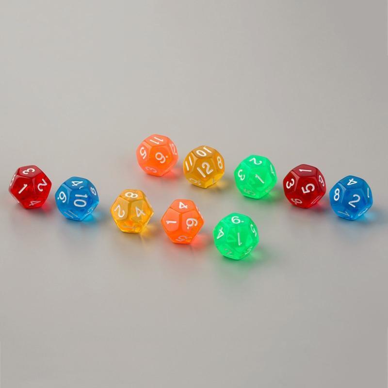 10Pcs Transparent Acrylic Dices 12 Sided Dice Digital Number Cubes Round Corner