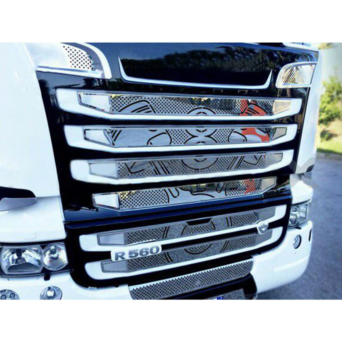 For 1/14 RC Tamiya Scania R730 Metal Bumper Intake Hood Front Grill Modification