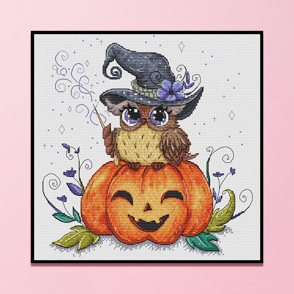 Partial Cross Stitch Halloween Owl Embroidery Cotton Thread DIY Needlework