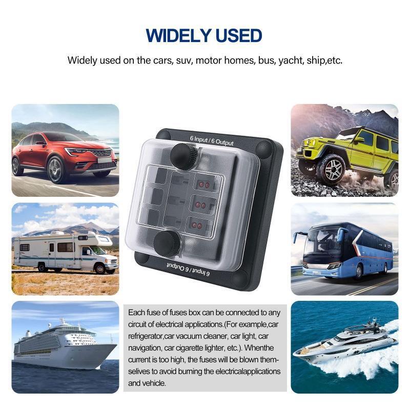 6 Way Marine Blade Fuse Box Block Holder Panel for Truck Boat Power Distribution